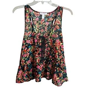 Ambiance Multicolor Floral Tank Top Sheer Blouse Medium